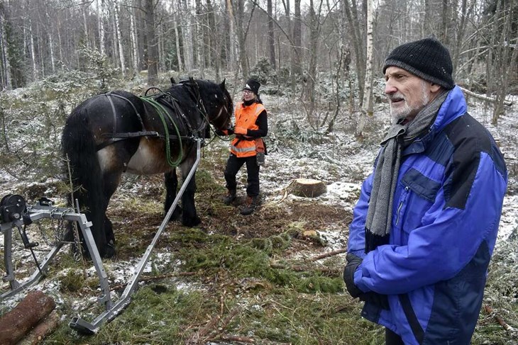 "Det är en häftig känsla att tänka att den här typ av arbete görs nu igen, hundra år efter att det gjordes på just den här platsen, på samma sätt. Det känns verkligen speciellt", säger Bengt-Erik Johansson, en av de bosatta på Norns bruk. Till vänster ses