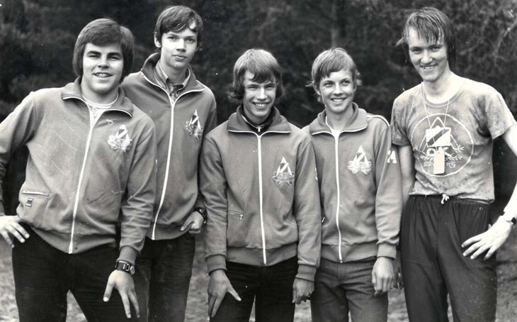 Juniorlaget vid Tunakavlen 1972, Eero Häkkinen, Jan Hellstrand, Rolf Kulla, Thomas Sandvik och Thomas Nyberg. Foto: Privat