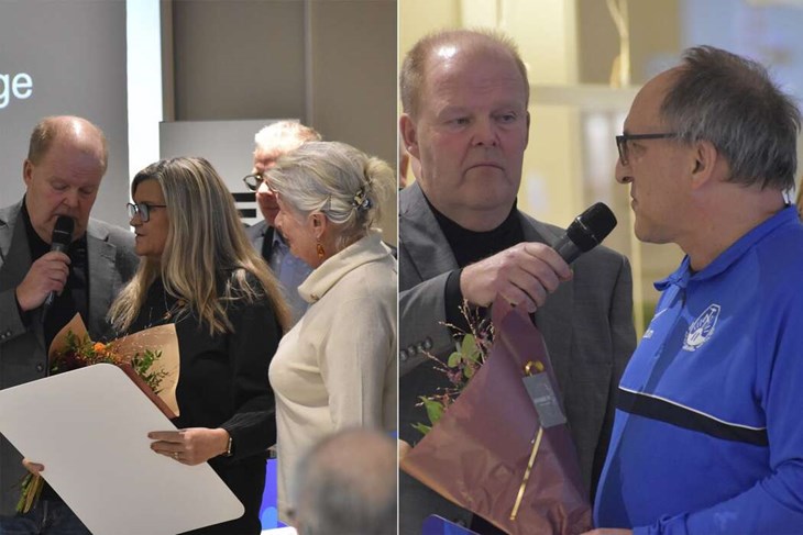 Flera föreningar från Ludvika kommun fick ta emot stipendier. Från vänster ses: Hela människan Ludvika och Nyhammars IF. Med på alla bilderna är dagens konferencier Mats Ingels. Foto: Pär Sönnert