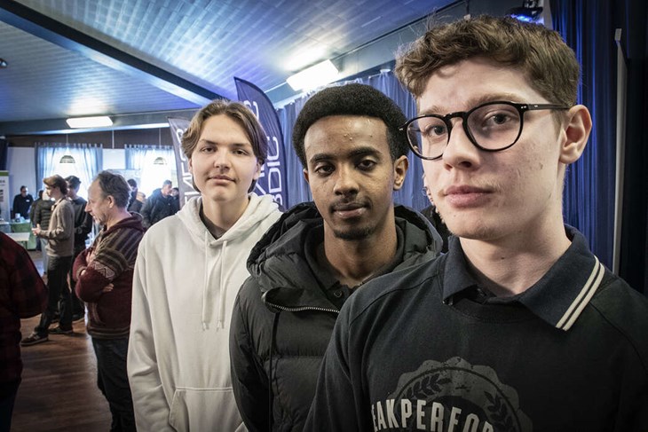 Alvin Hed, Abdisamad Hassan och Joel Nygårds var tämligen säkra på inom vilken bransch de hamnar i efter skolan. Foto: Christian Larsen