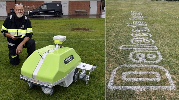 Roboten drar (rikt)linjerna inför fotbollsfesten på Sportfältet