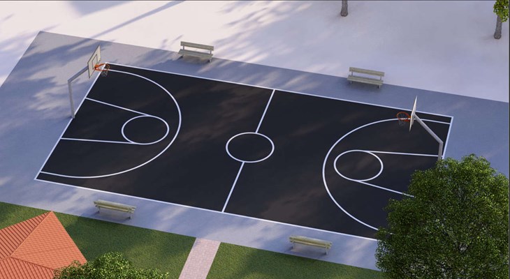 Ritning över utformningen av basketbollplanen. Bild: AVesta kommun