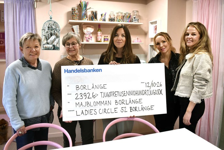 Från vänster: Maria Nordqvist och Elisabeth Brus, från Majblommeföreningen i Borlänge, samt Jessica Burman, Jessica Engström och Elin Johansson från  Ladies Circle 52 Borlänge. Foto: Pär Sönnert